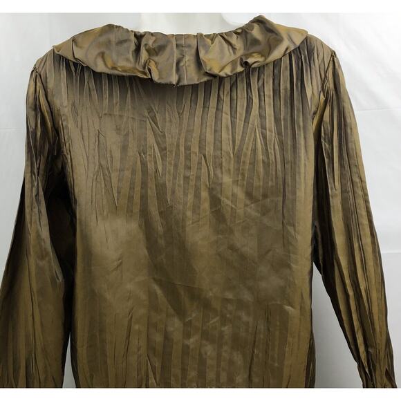 Sunny Leigh Blouse Women 4 Bronze Accordion Ruffle Wrap Flare Cuffs Formal Top - Picture 5 of 12